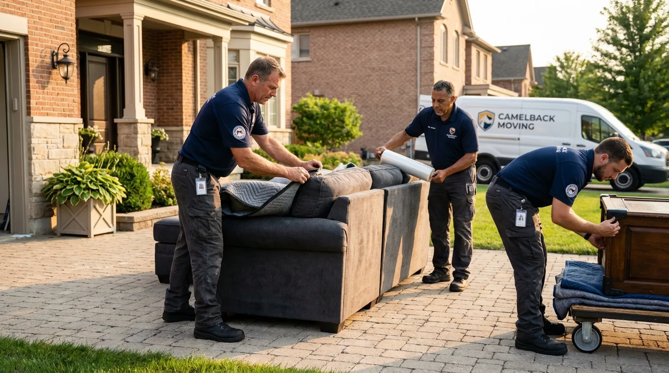 Large estate moving crew wrapping furniture in Anton, TX