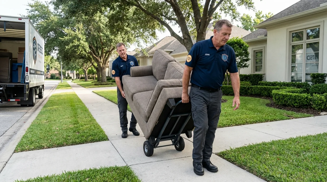 Local residential moving crew loading furniture in Anton, TX