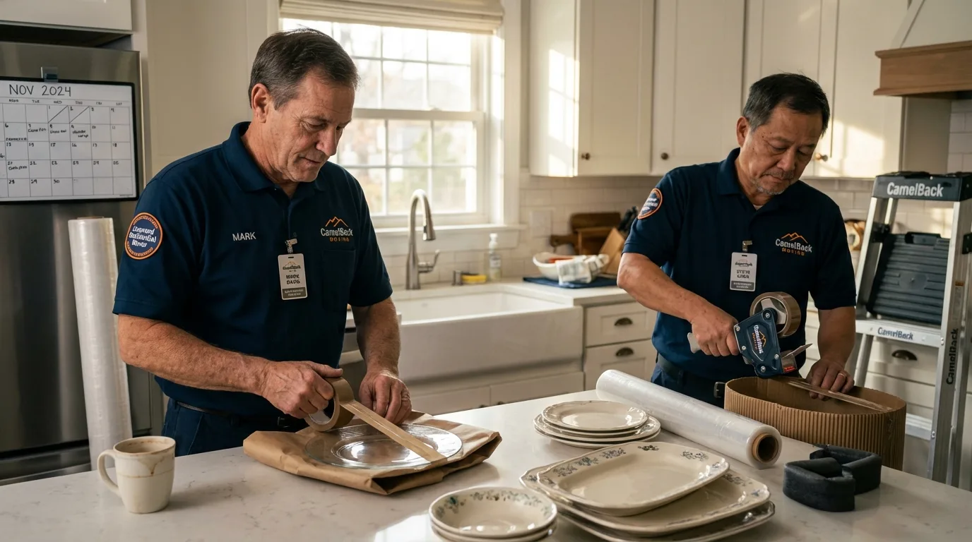 Professional crew packing kitchen dishware in Anton, TX